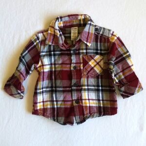 george plaid flannel button down shirt 6-12 months baby boy